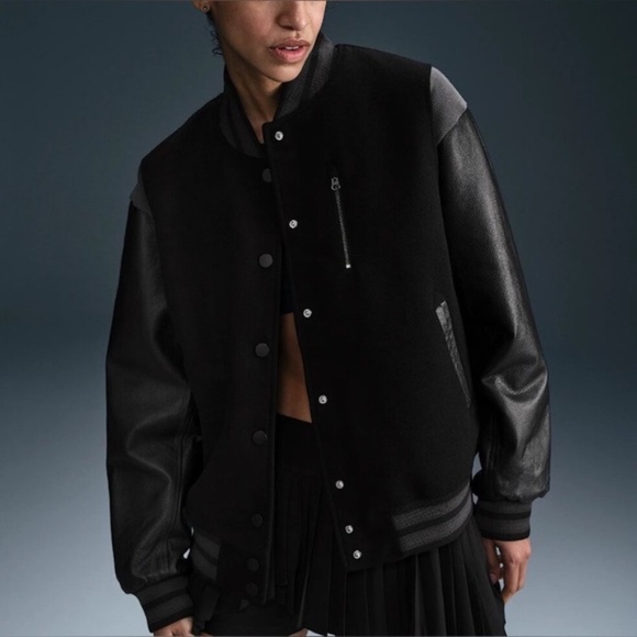 Nike Oversized Wool Destroyer Leather Varsity Jacket Black Small - Picture 1 of 6